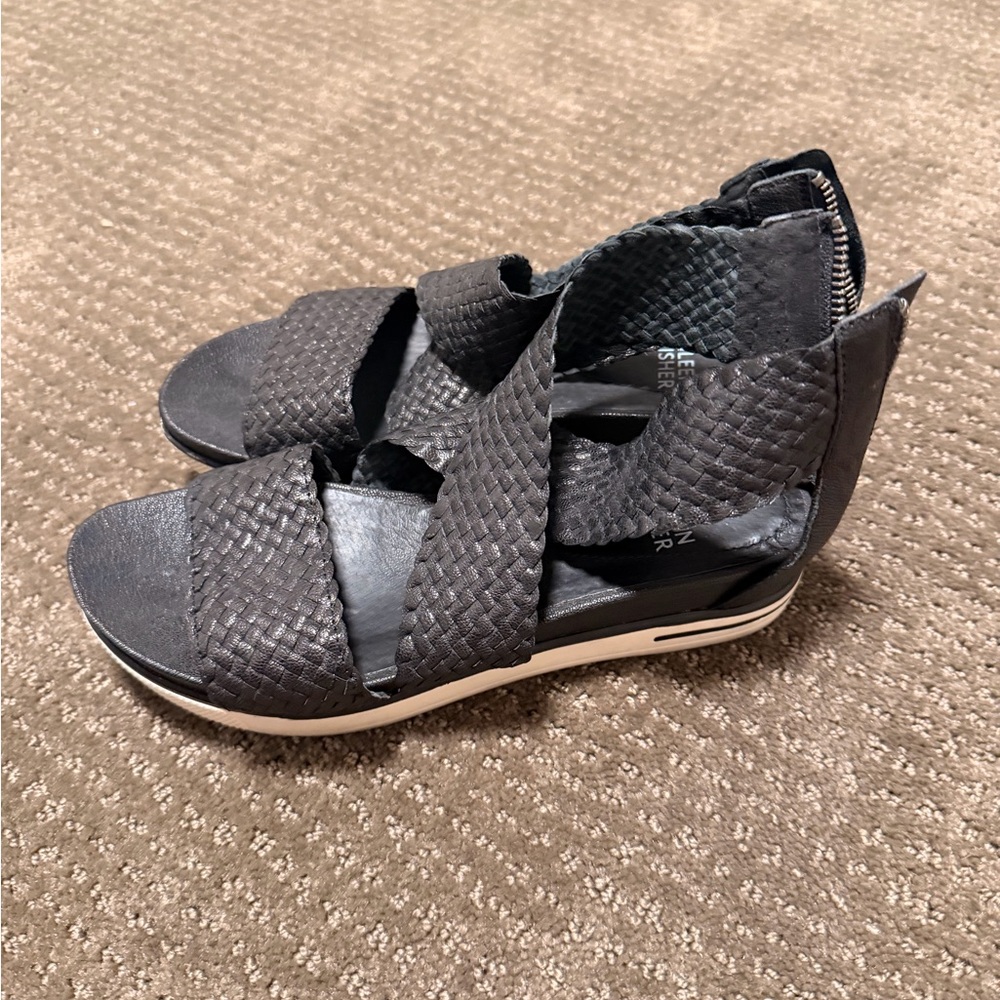 Eileen Fisher Black Woven Sandals - Picture 2 of 6